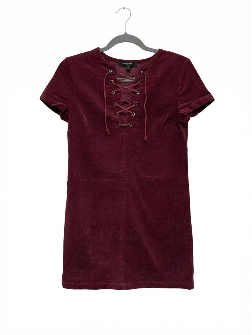 Romeo & Juliet Couture Burgundy Corduroy Lace-Up T-Shirt Dress Size S